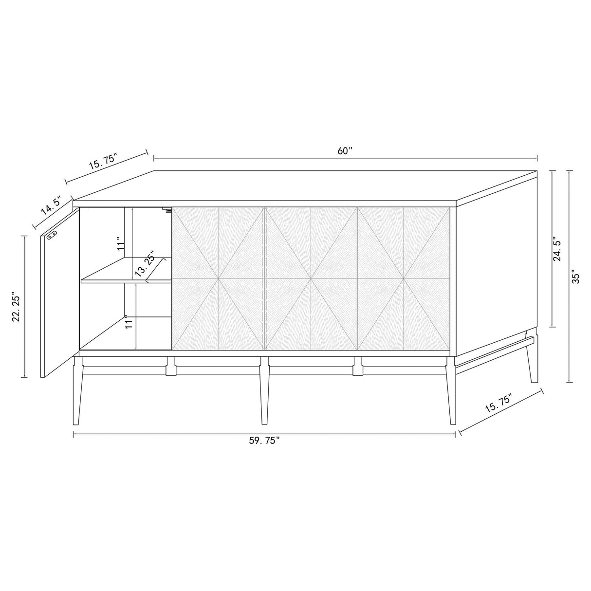 Capri - 4 Door Accent Cabinet - Brown / Gold