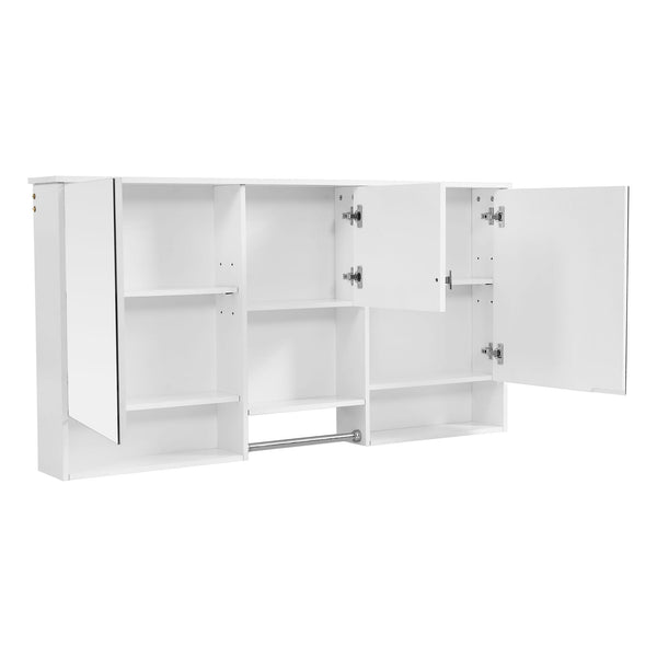 Wall-Mount 3-In-1 Mirror Cabinet With Adjustable Shelf, Soft-Closing Hinges, Rectangular Design - White