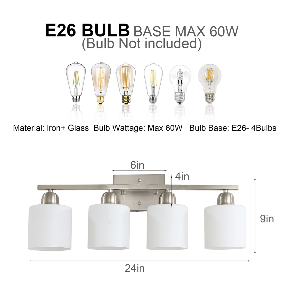 Modern 4-Light Bathroom Fixture with Nickel Finish and Milky