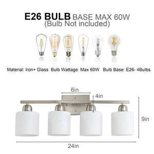 Modern 4-Light Bathroom Fixture with Nickel Finish and Milky