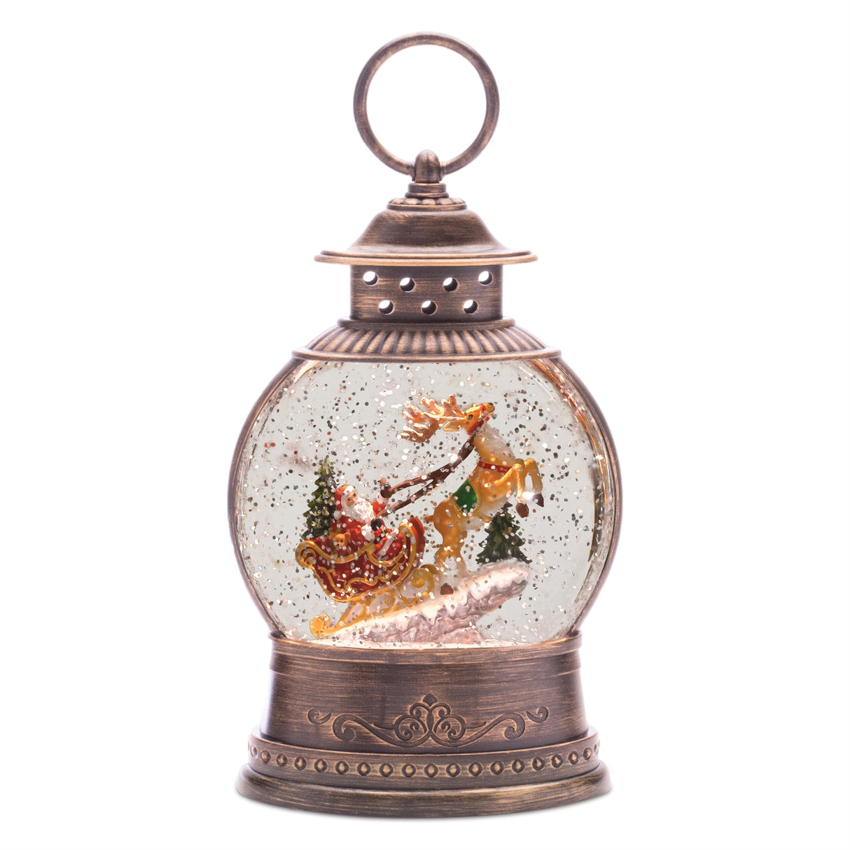 LED Santa in Sleigh Snow Globe 9"H