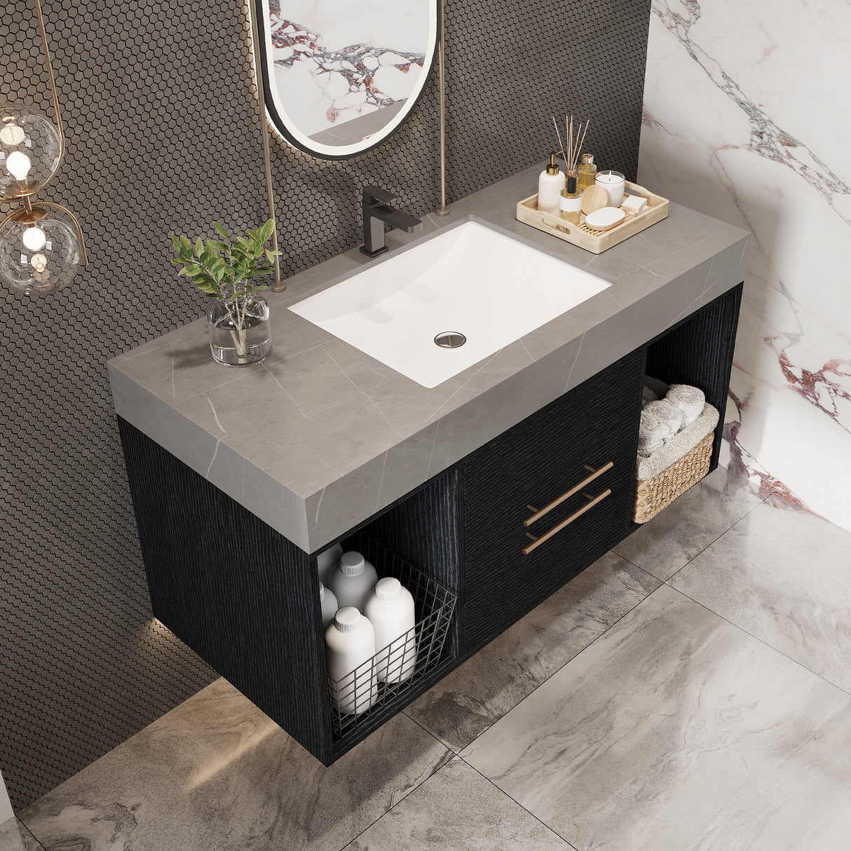 39.4 Inches Single Contemporary Floating Bathroom Vanity