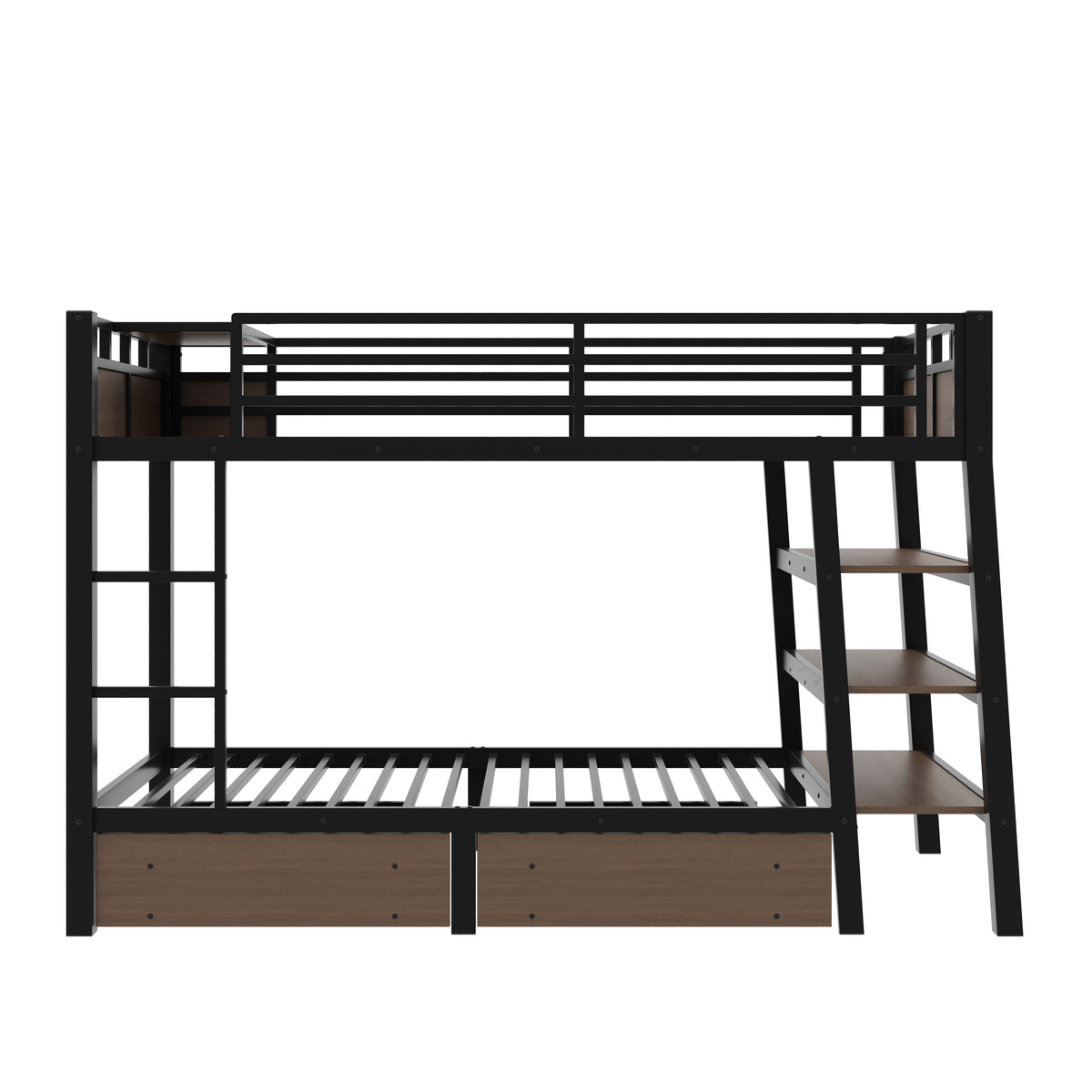 Twin Size Metal Bunk Bed with Storage Shelves, LED Light Strip, and USB Power Strip