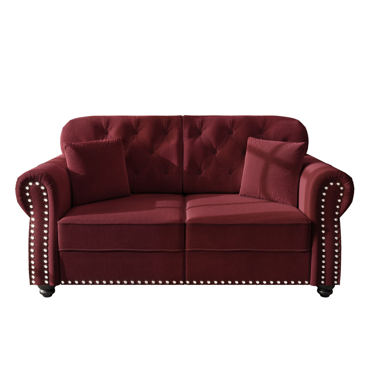 Upholstered Chesterfield Sofa With Nailhead Trim And Rolled Armrests