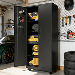 Rolling Metal Storage Locker Cabinet with Lockable Doors