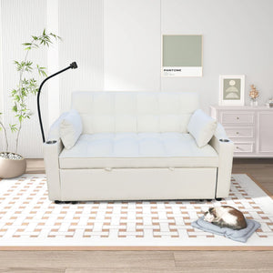 Modern Loveseat Futon Sofa With Pullout Bed, Adjustable Reclining Backrest, Toss Pillows