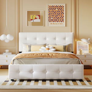 Upholstered Platform Bed With Classic Headboard And Drawers, No Box Spring Needed