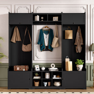 Wide Hall Tree With Shoe Storage, 4 In 1 Entryway Bench