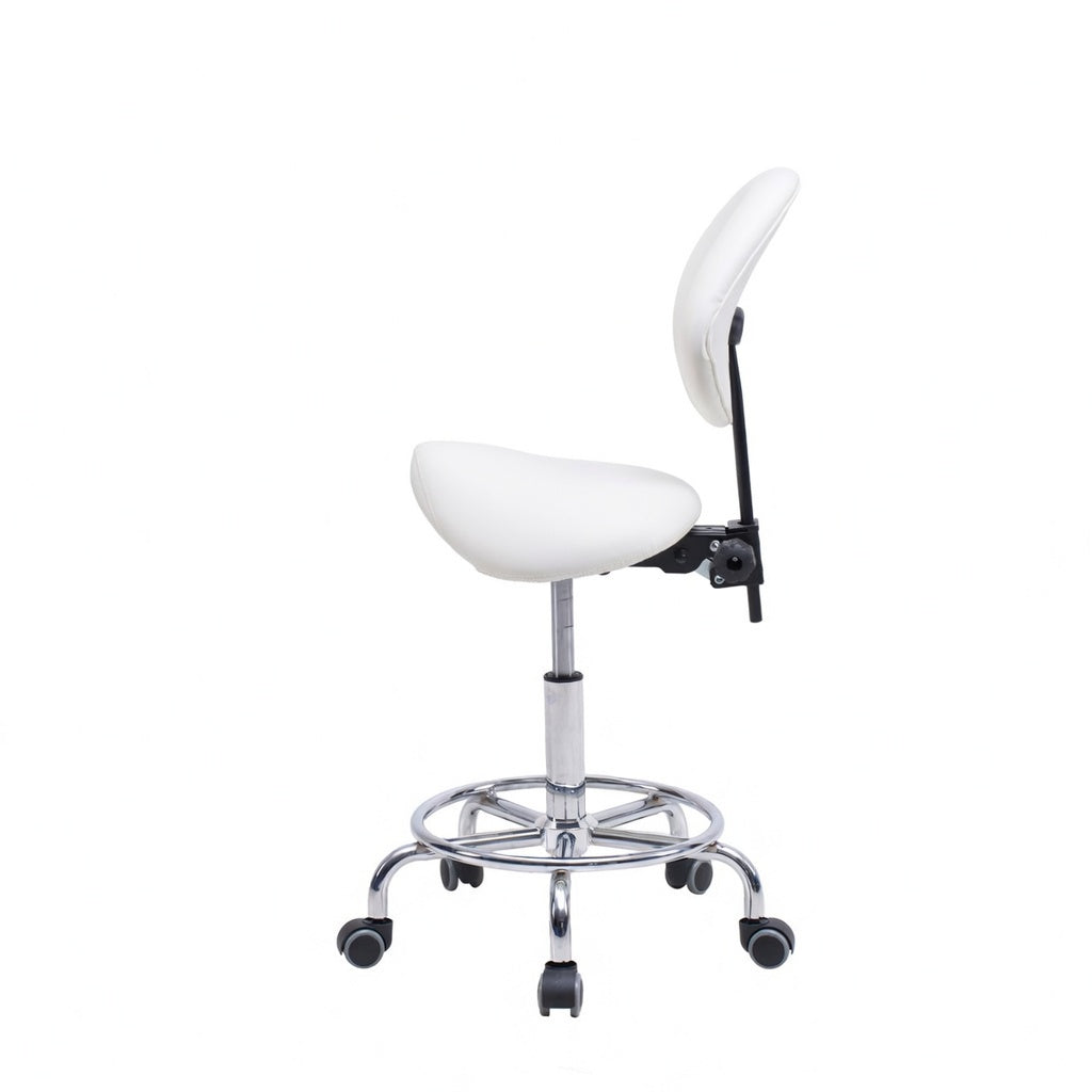 Saddle Stool Chair with Backrest - White
