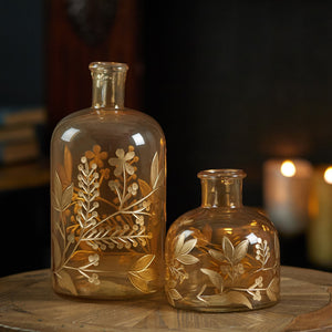 Foliage-Etched-Glass-Bottle-Vase-(Set-of-2)-Vases