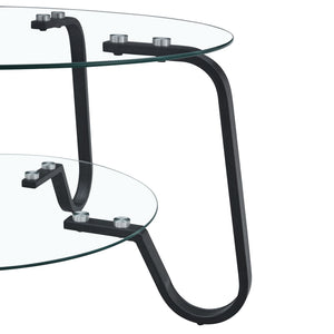 Retro Minimalist Style Metal Frame Double Layer Tempered Glass Coffee Table