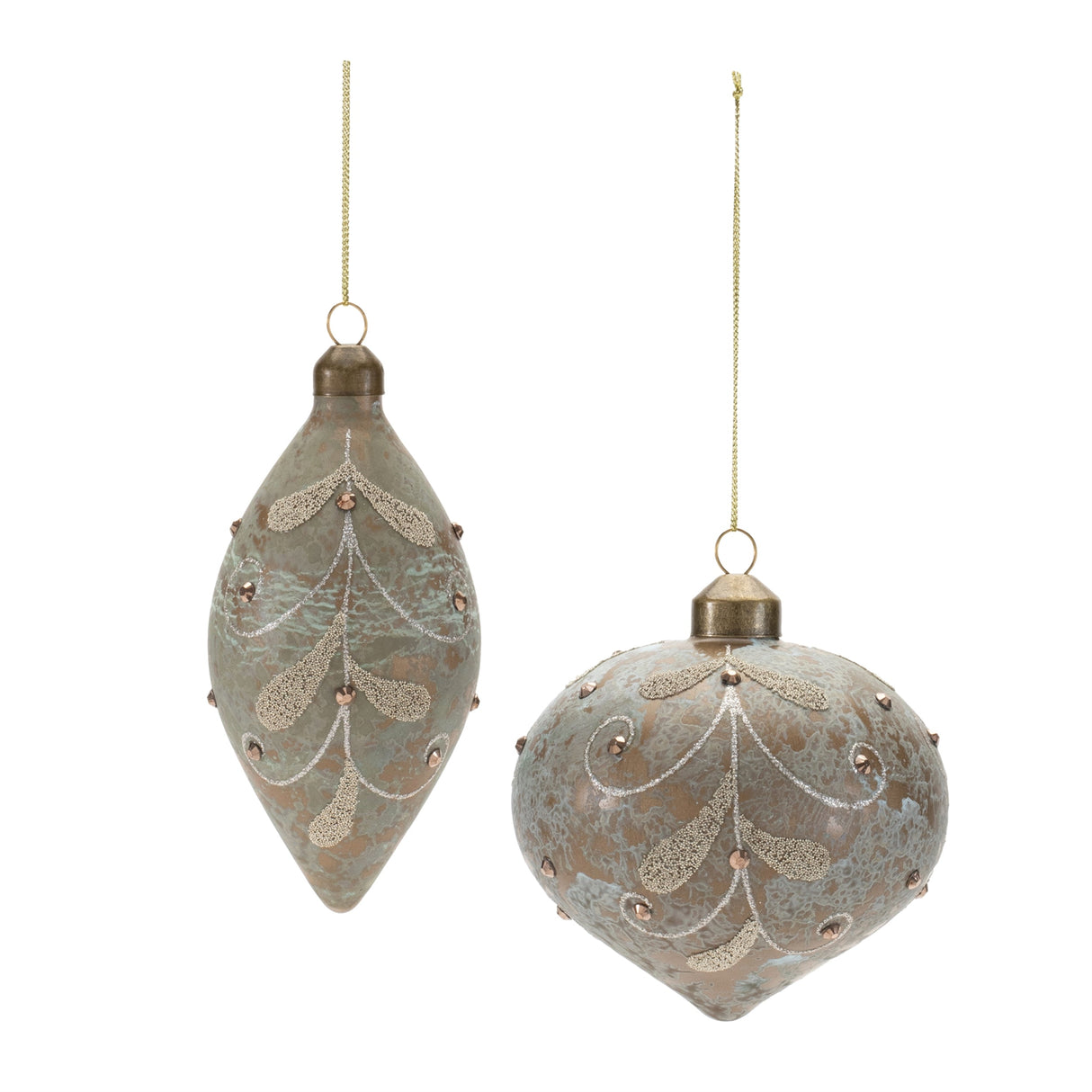 Beaded Glass Ball and Onion Christmas Ornaments - 3.5" - Silver and Gold - 12ct