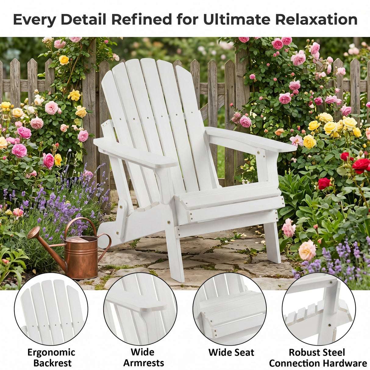 Oversize Wooden Outdoor Folding Adirondack Chair