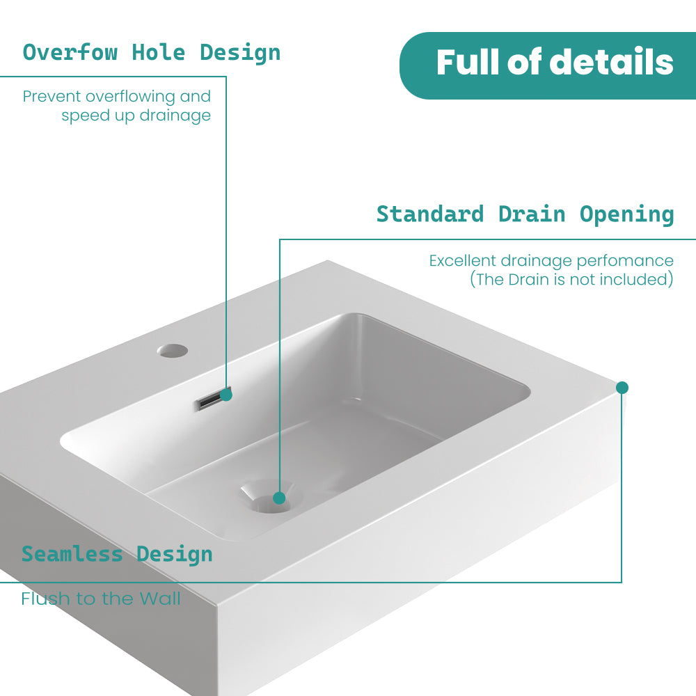 Glossy White Integrated Solid Surface Basin Without Drain & Faucet