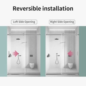 Frameless Single Sliding Soft Close Shower Doors, 3 / 8" Tempered Glass Reversible Installatio
