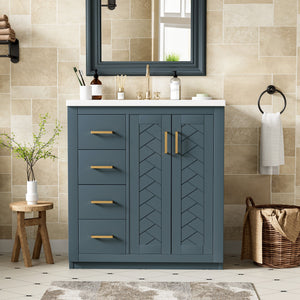 Ceramic Sink Combo, Freestanding Vanity Set With 3 Drawers & Soft Closing Doors