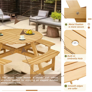 Outdoor 8 Person Picnic Table Set with Built-in Benches