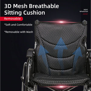 Lightweight Wheelchair Foldable For Adults, Manual Transport Chair With Double Brakes