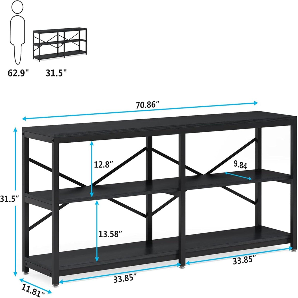 Console Table With X Back Design, Extra Long Storage