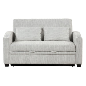 Pull Out Loveseat Sofa With Adjsutable Backrest, 2 Pillows, Cup Holders, USB Ports For Living Room