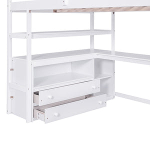 Loft Bed With Desk, Shelves, 2 Drawers, Storage Staircase