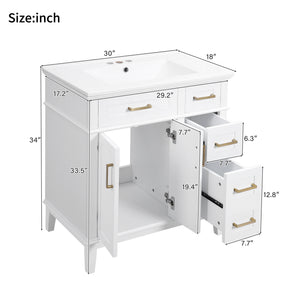 30" Bathroom Vanity with Ceramic Sink and Modern Storage Cabinet