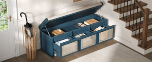 TREXM 48" Entryway Shoe Bench, Retro Storage Bench with Rattan Drawers