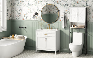 30-Inch Bathroom Vanity with Ceramic Sink Top, Soft-Close Doors, White