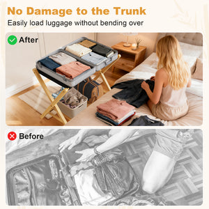 Folding Bamboo Luggage Rack with Lower Storage Shelf
