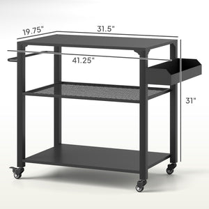 Movable Oven Table on Wheels - 3-Tier Outdoor Grill Cart