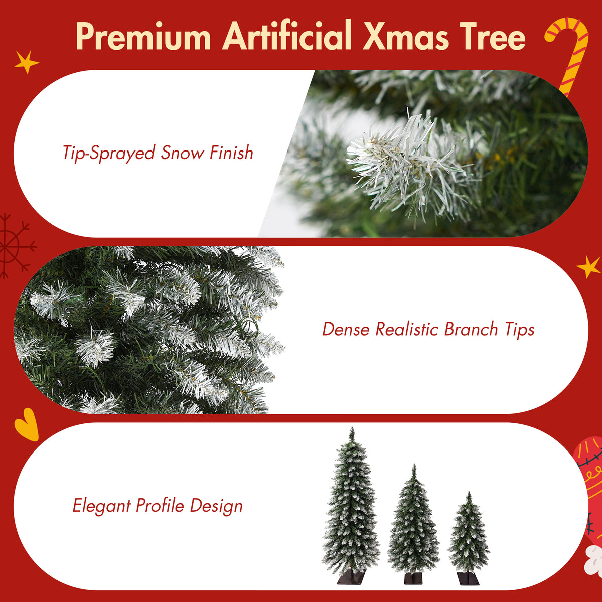 3-Pack Pre-Lit Snow Flocked Pencil Christmas Tree Set