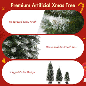 3-Pack Pre-Lit Snow Flocked Pencil Christmas Tree Set