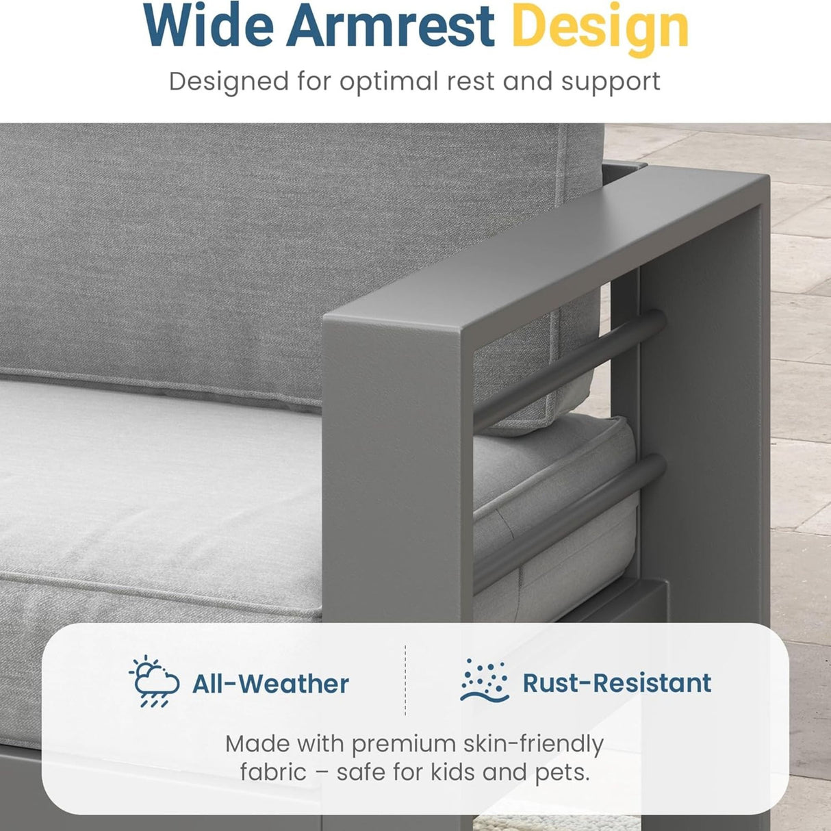 All Weather 3 Seat Patio Sofa With Thick Cushions - Gray / Gray