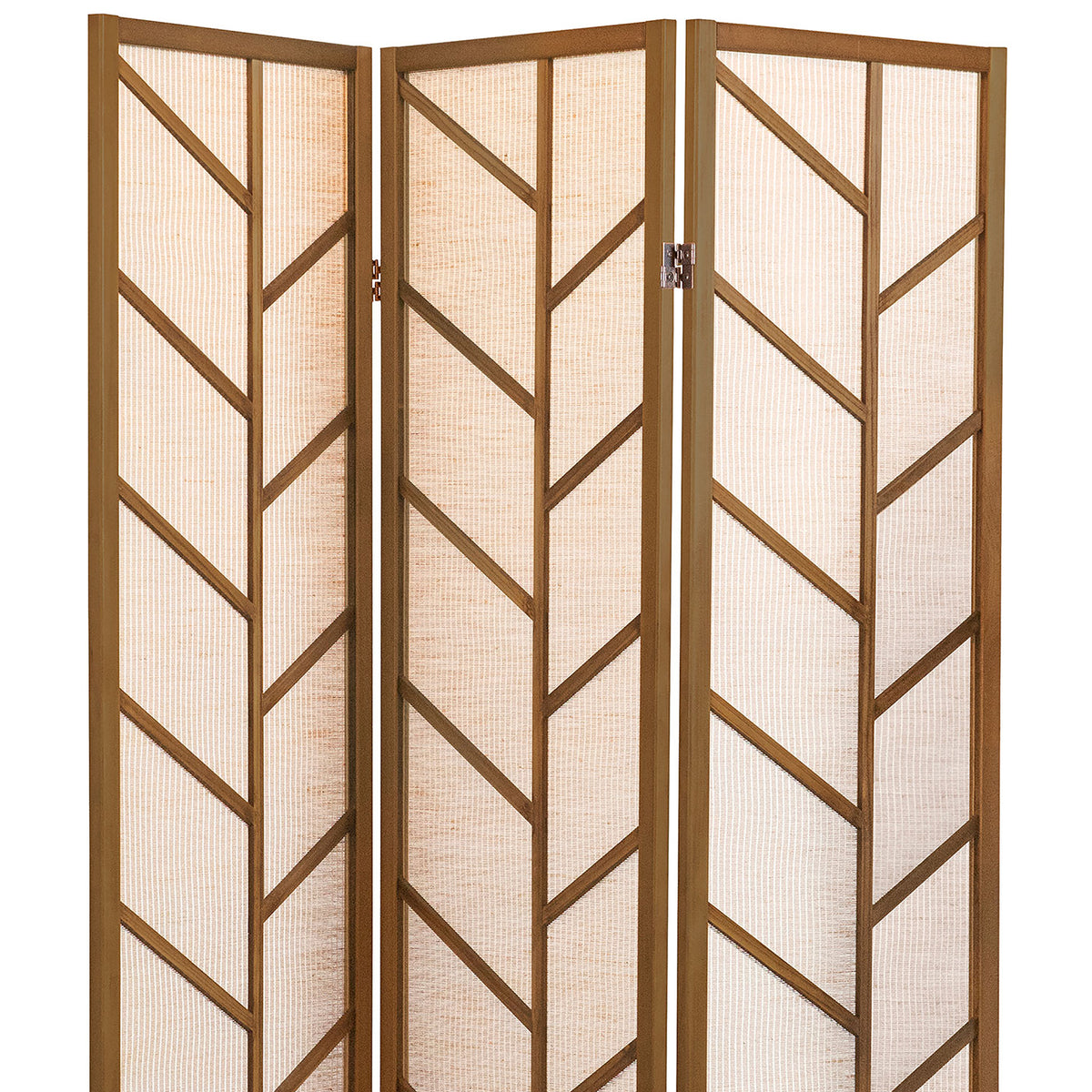 Jute and Pine Privacy Screen with Folding 3-Panel Design - Walnut