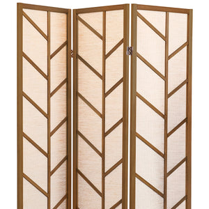 Jute and Pine Privacy Screen with Folding 3-Panel Design - Walnut