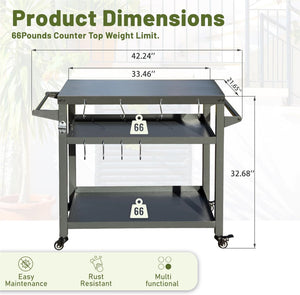 3-Shelf Outdoor Grill Table with Wheels
