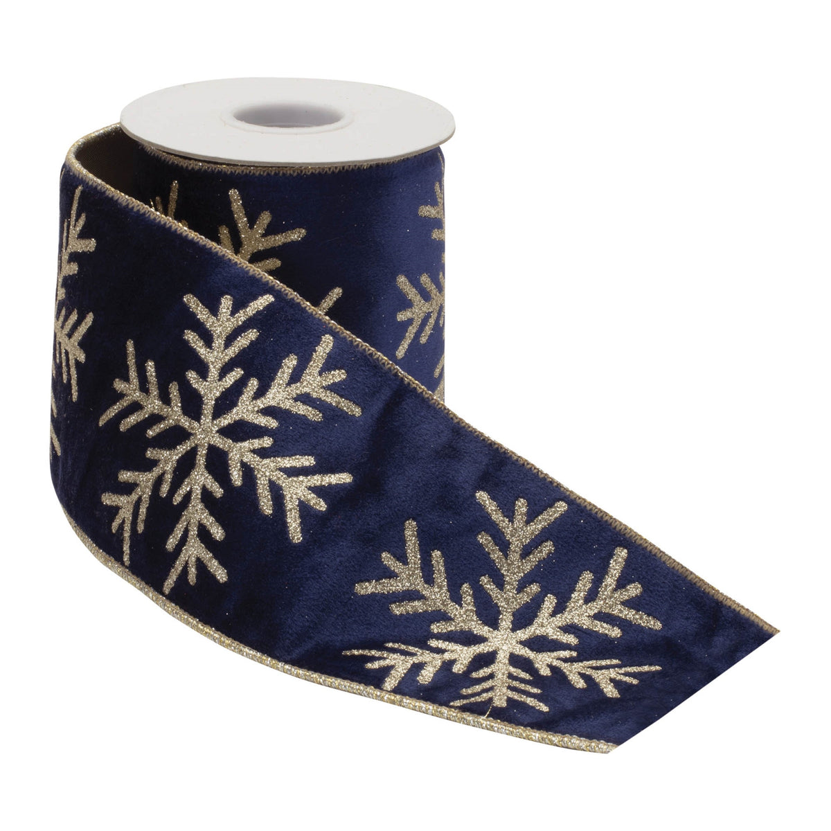 Glittered Snowflake Wired Ribbon 4" x 5 Yds.