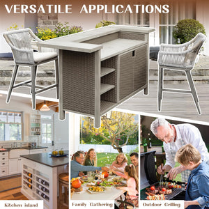Outdoor Home Bar Unit Set of 3, All-Weather Wicker & Aluminum Frame