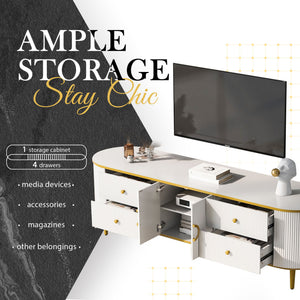 Modern TV Stand For TVs Up To 80", Entertainment Center With 4 Drawers And 1 Cabinet, Wood TV Console Table With And Handles For Living Room - White