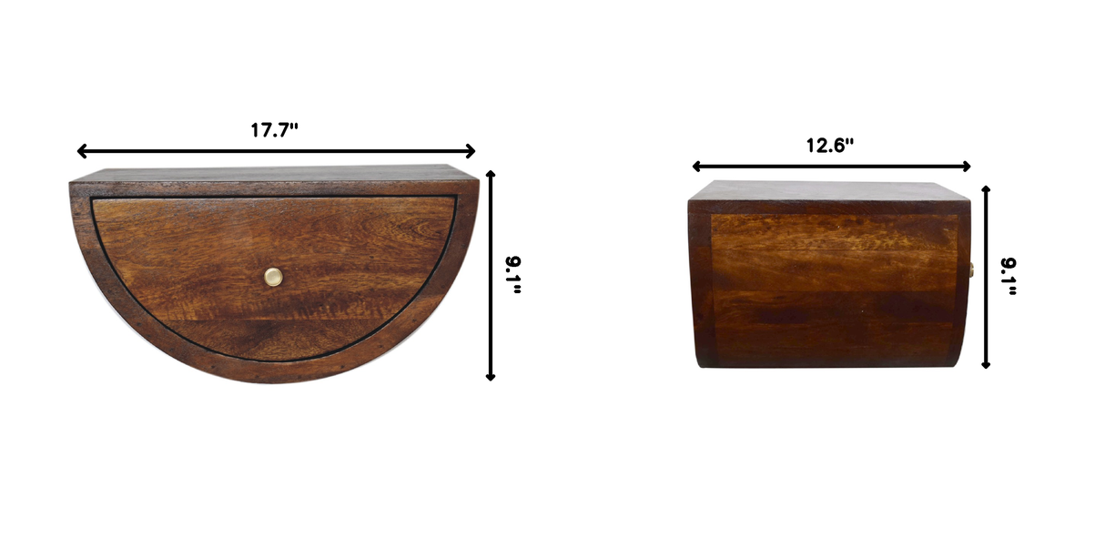 Solid Wood Chestnut Crescent Floating Nightstand