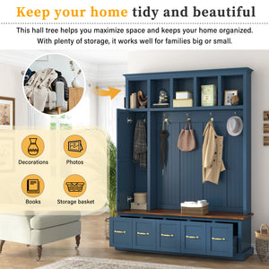 U-Can Entryway Hall Tree with Coat Hooks, Shoe Bench & Drawer Storage Cabinet