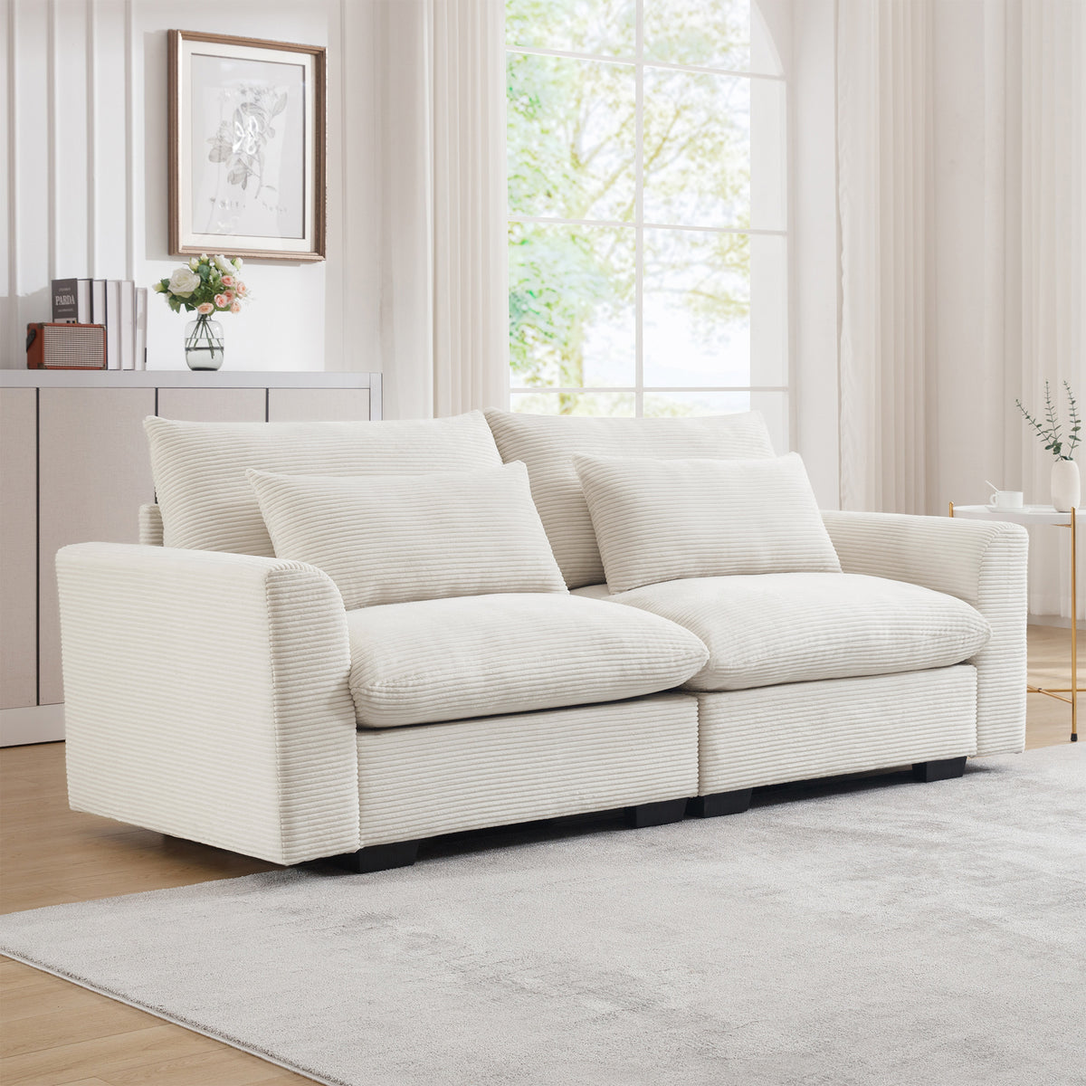 Beige Corduroy Sofa Couch