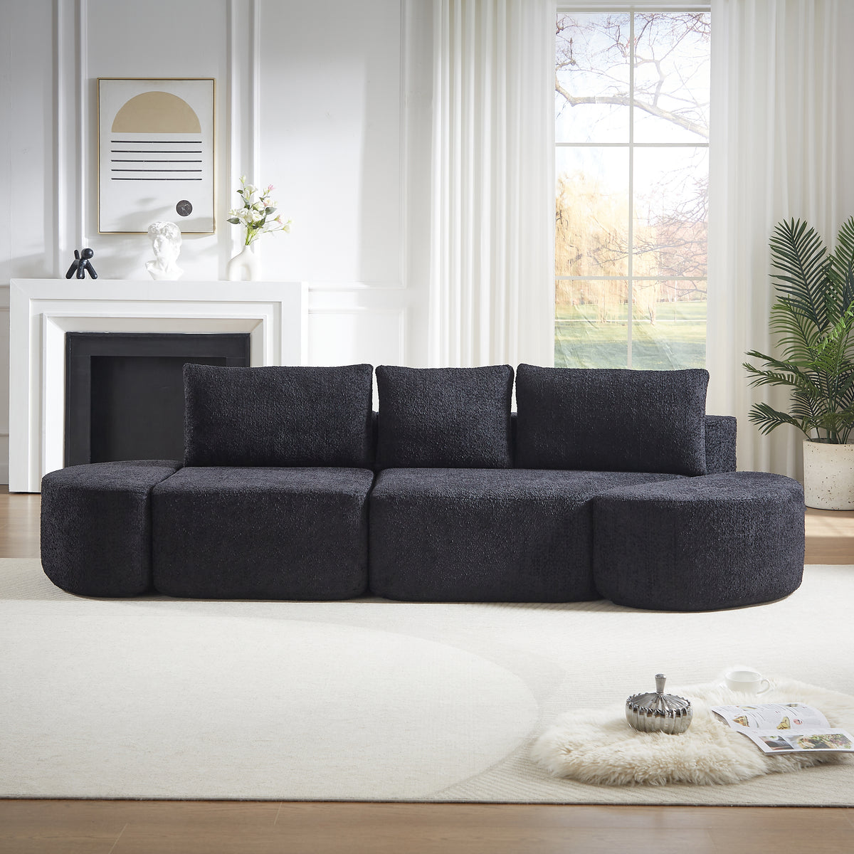 V-Shaped Modular Sofa Set in Chenille Fabric