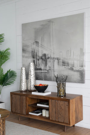 55x16x22.5" TV Cabinet With Recycled Wood 2 Door