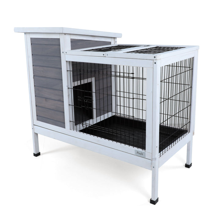 Two Tier Wooden Rabbit Cage with Leak-Proof Plastic Tray – Dark Gray or Red