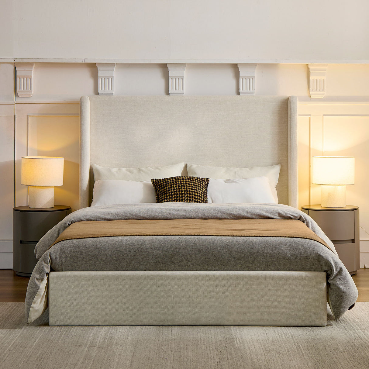 Carmen - Full Size Upholstered Wingback Bed - Ivory