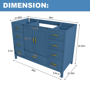 48" Bathroom Vanity Base Cabinet with 2 Soft-Close Double Doors & 9 Drawers