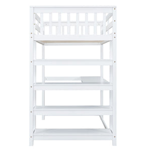 Loft Bed With Storage Shelves And Under Bed Desk
