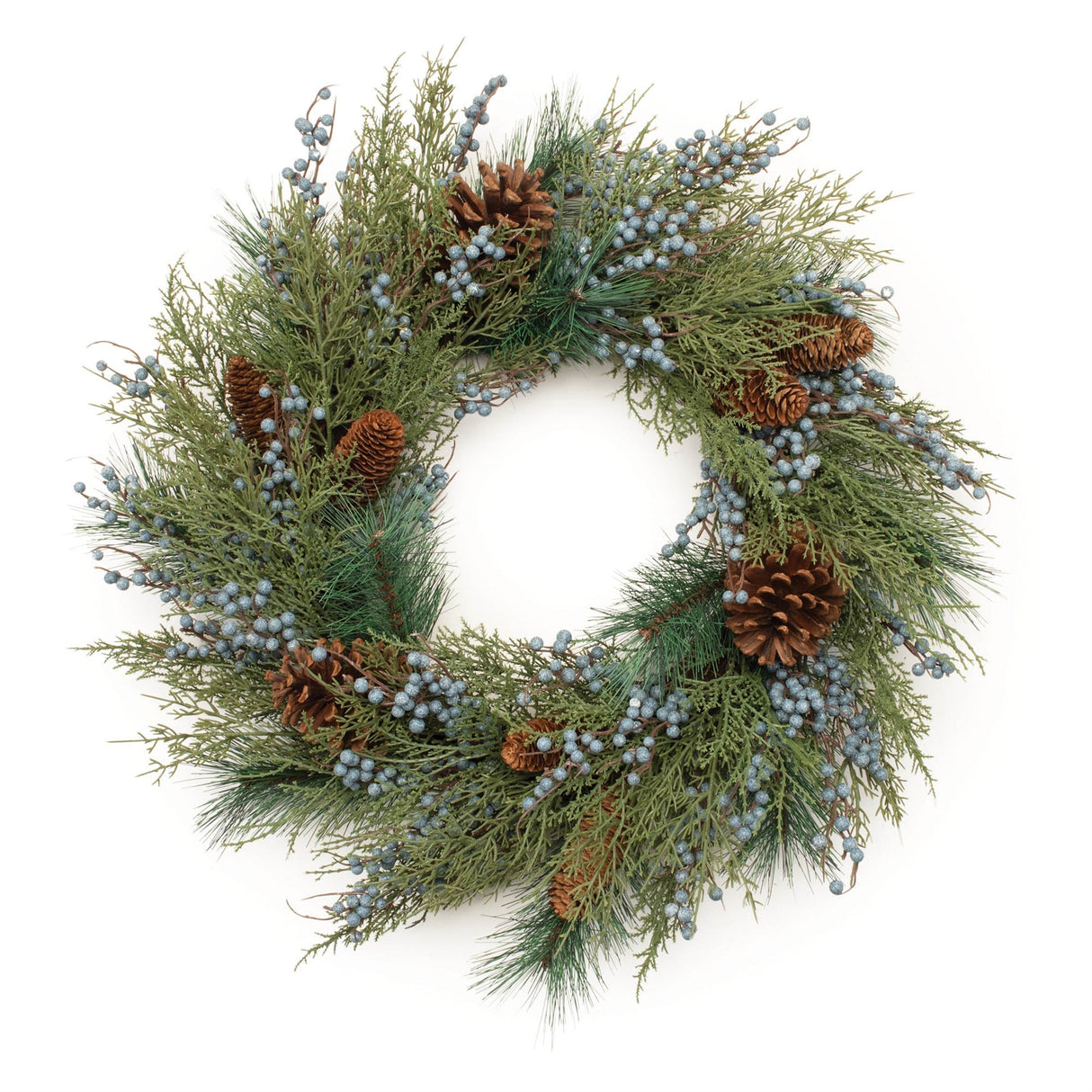Mixed pine juniper and pinecone wreath 24"d