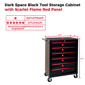 Rolling Metal Tool Chest with 6 Drawers - Black